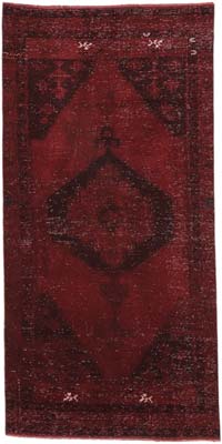 Boyalı El Dokuma Vintage Halı - 110 cm x 232 cm
