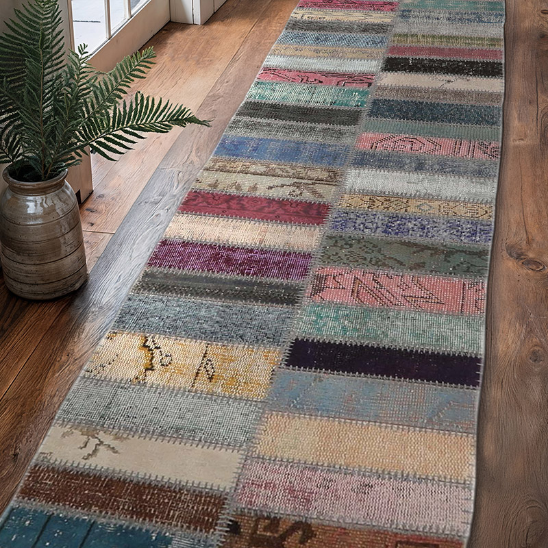 Boyalı Patchwork Halı - 75 cm x 312 cm - K0065796