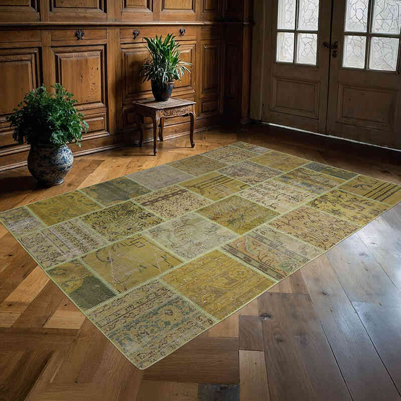 Patchwork Hand-Knotted Turkish Rug - 5' 6" x 7' 10" (66" x 94") - K0065801