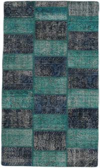 Patchwork Hand-Knotted Turkish Rug - 3' 11" x 6' 10" (47" x 82")