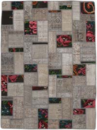 Patchwork Hand-Knotted Turkish Rug - 5' 7" x 7' 8" (67" x 92")