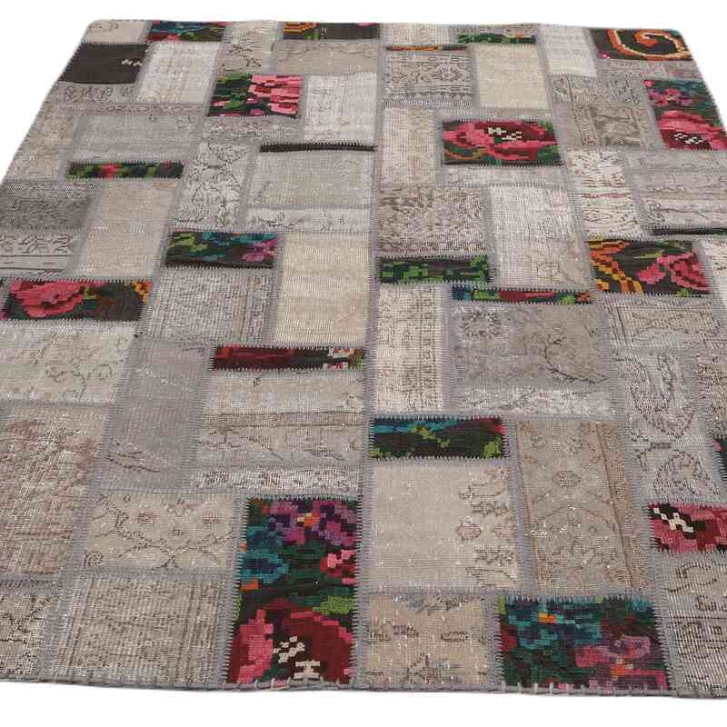 Patchwork Hand-Knotted Turkish Rug - 5' 7" x 7' 8" (67" x 92") - K0065809