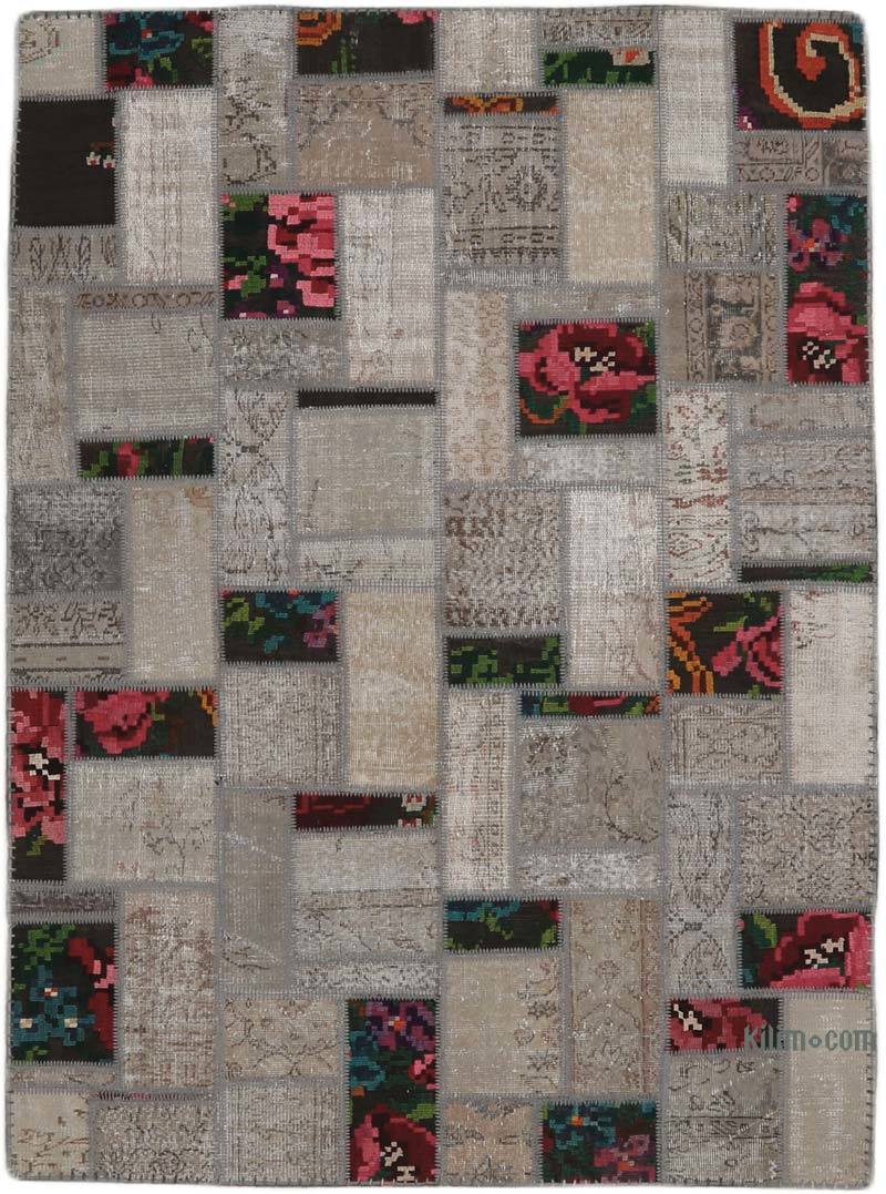 Patchwork Hand-Knotted Turkish Rug - 5' 7" x 7' 8" (67" x 92") - K0065809