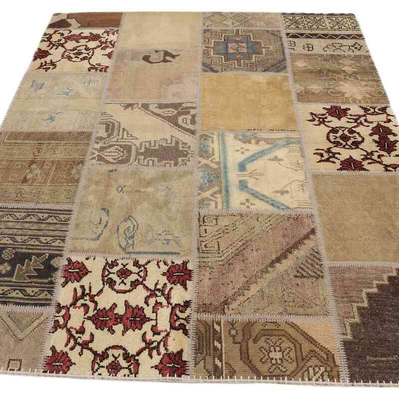 Patchwork Hand-Knotted Turkish Rug - 5' 2" x 6' 5" (62" x 77") - K0065811