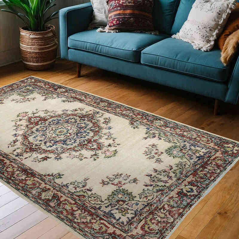 Alfombra Vintage Turca Anudada a Mano - 133 cm x 213 cm - K0066116