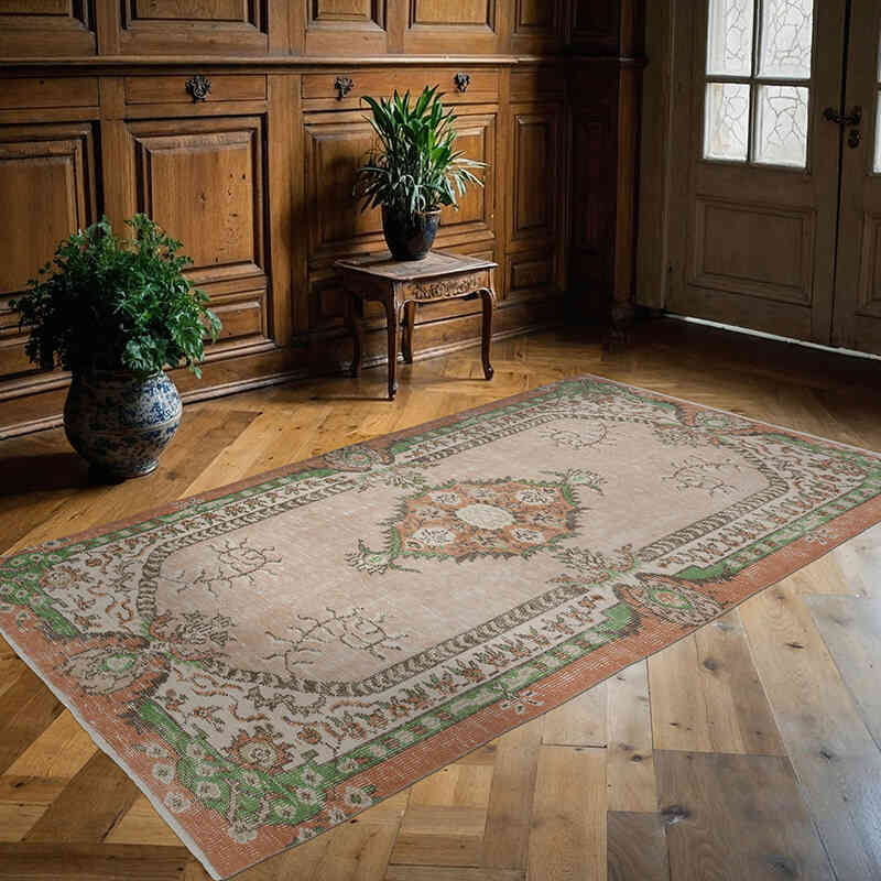 Alfombra Vintage Turca Anudada a Mano - 133 cm x 230 cm - K0066630