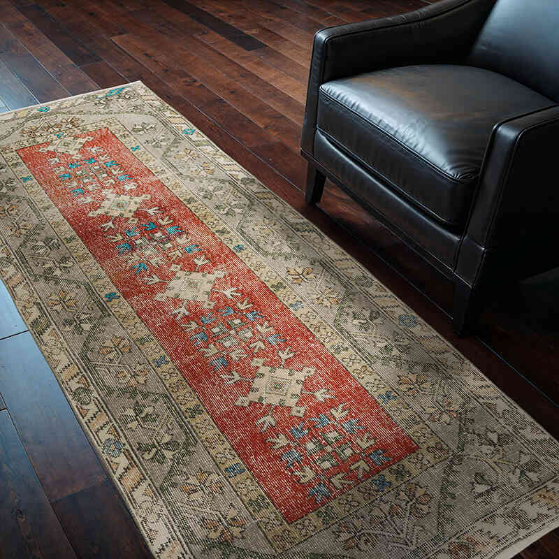 Alfombra Vintage Turca Anudada a Mano - 100 cm x 218 cm - K0066650