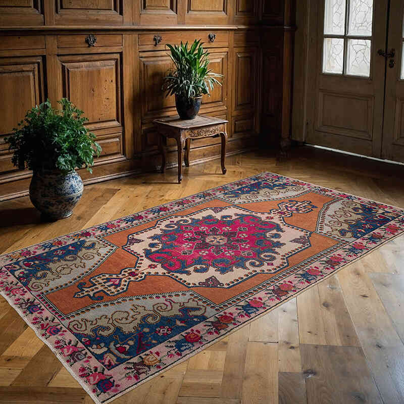 Vintage Turkish Hand-Knotted Rug - 4' 7" x 7' 10" (55" x 94") - K0067027