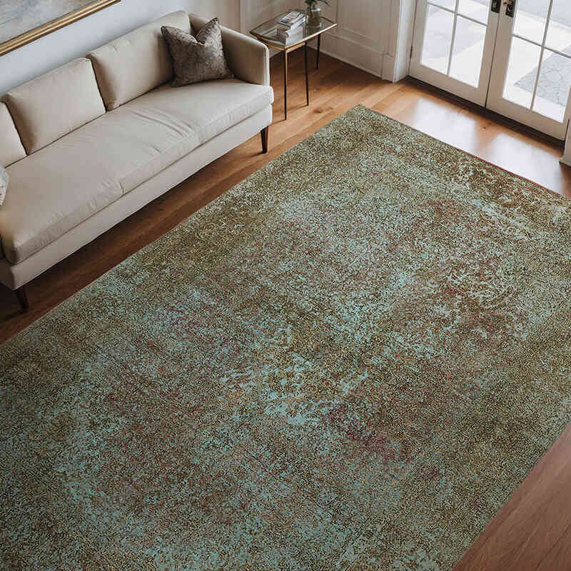 Verde Alfombra Turca Vintage Sobre-teñida - 243 cm x 350 cm - K0067255
