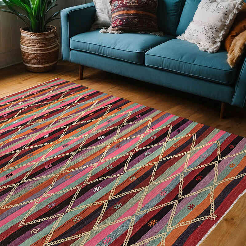 Vintage Afyon Kilim Rug - 5' 5" x 7' 1" (65" x 85") - K0068288
