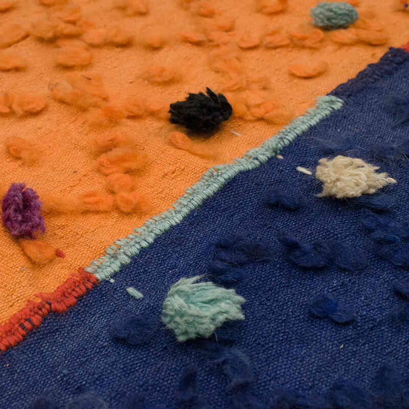 Azul Oscuro, Naranja Malatya Perde Vintage - 140 cm x 467 cm - K0068804