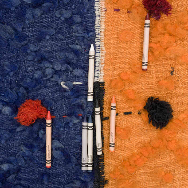 Azul Oscuro, Naranja Malatya Perde Vintage - 140 cm x 467 cm - K0068804