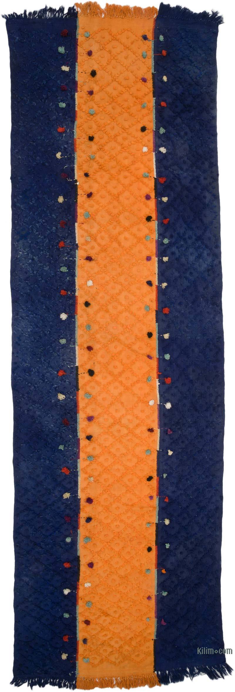 Azul Oscuro, Naranja Malatya Perde Vintage - 140 cm x 467 cm - K0068804