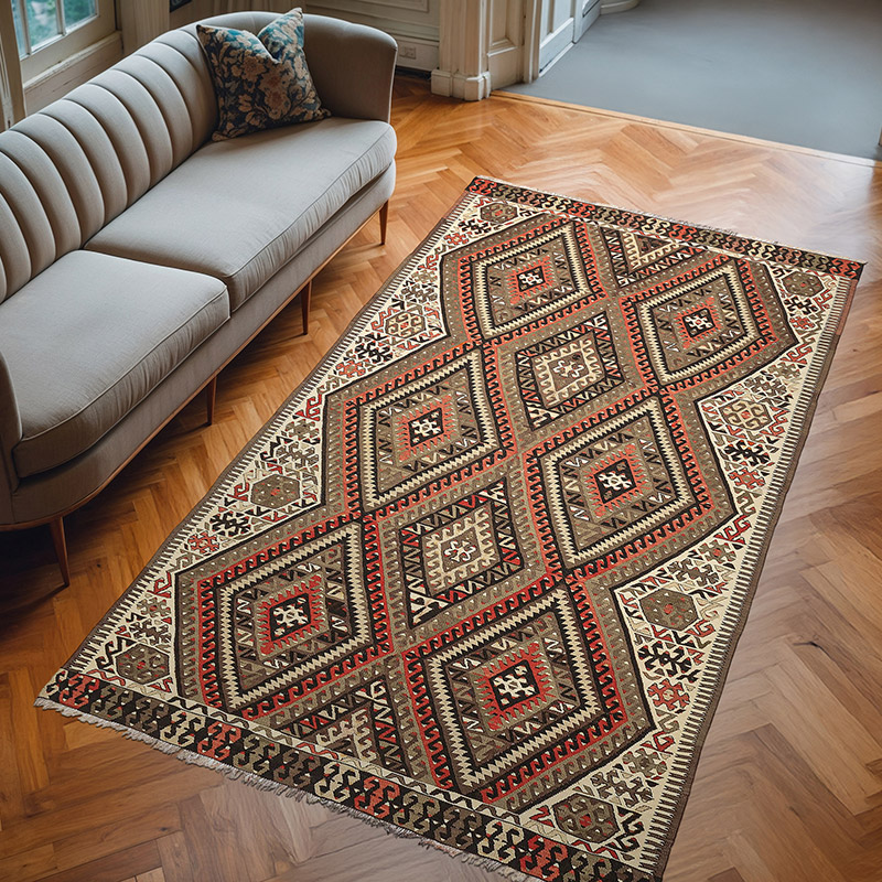 Vintage Fethiye Kilim Rug - 5' 4" x 9'  (64" x 108") - K0069052