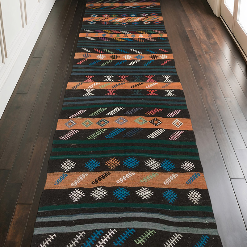 Vintage Turkish Kilim Runner - 3' 7" x 10' 8" (43" x 128") - K0069355