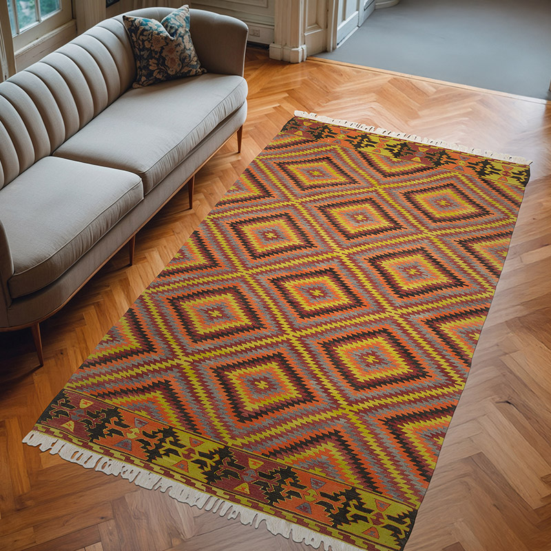 Vintage Afyon Kilim Rug - 5' 7" x 9' 3" (67" x 111") - K0069395