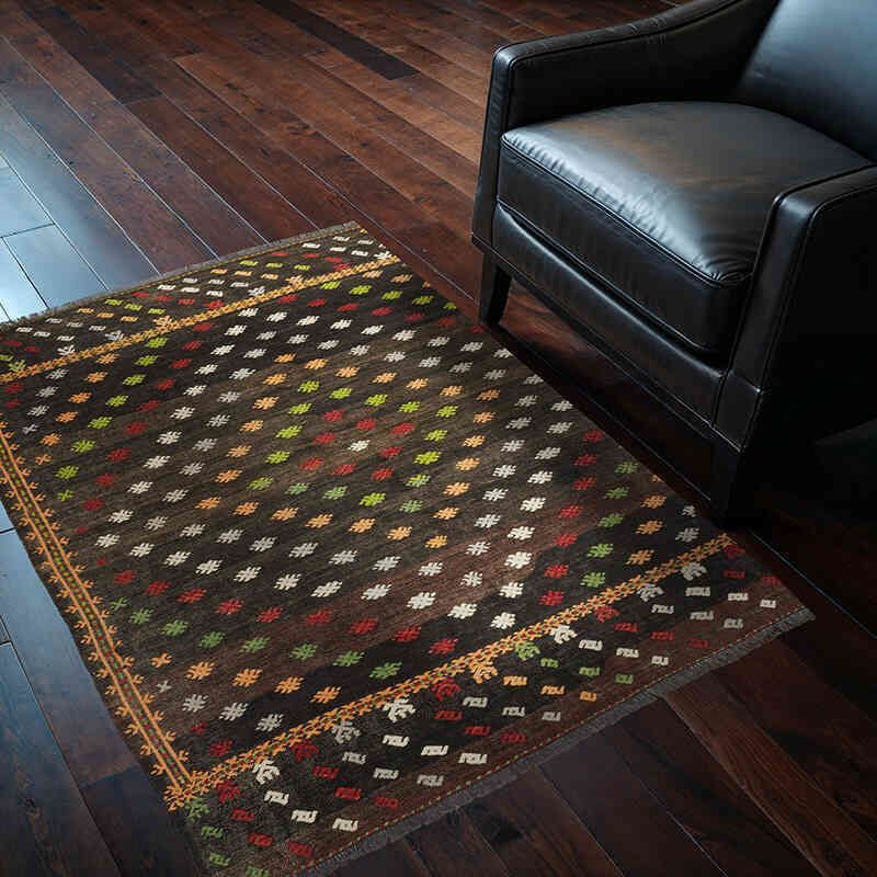 Vintage Balikesir Kilim Rug - 124 cm x 130 cm - K0069447