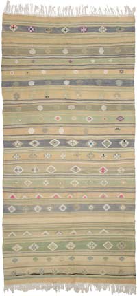 Vintage Turkish Kilim Rug - 6' 4" x 12' 8" (76" x 152")