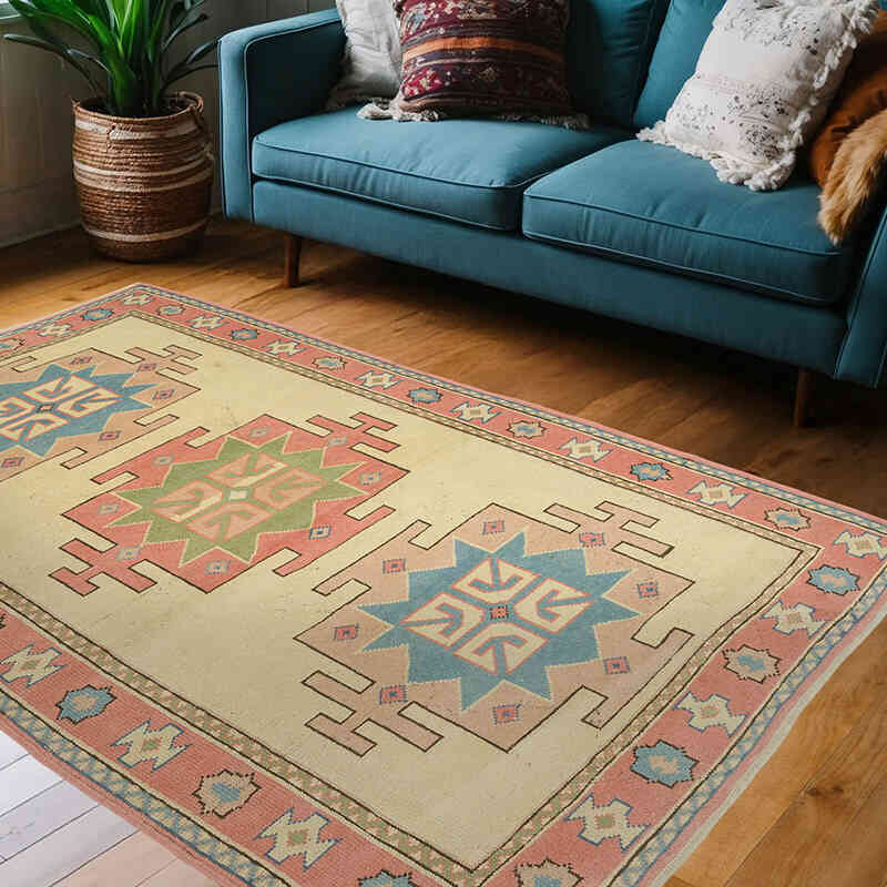 Alfombra Vintage Turca Anudada a Mano - 132 cm x 203 cm - K0069820