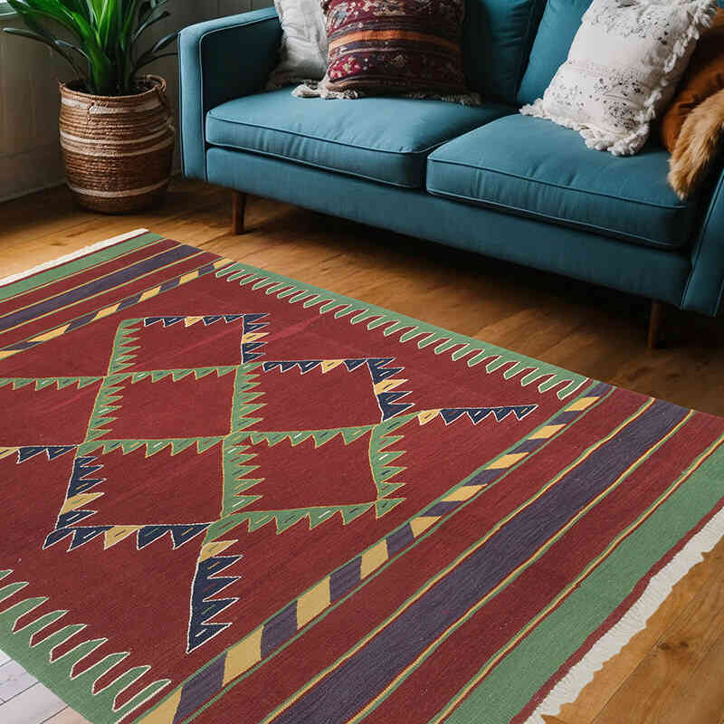 New Handwoven Turkish Kilim Rug - 5'  x 6' 11" (60" x 83") - K0070243