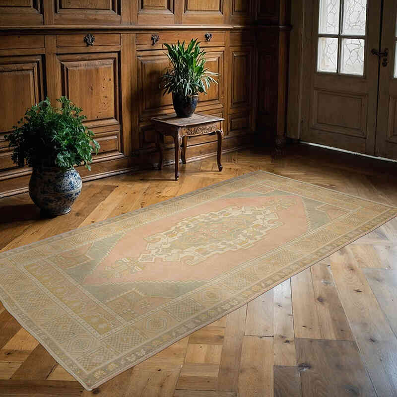 Alfombra Vintage Turca Anudada a Mano - 131 cm x 254 cm - K0070401