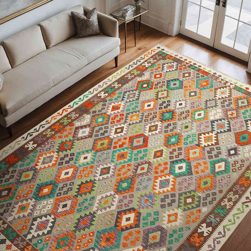 New Afghan Kilim Rug - 8' 6" x 11' 5" (102" x 137") - K0070467