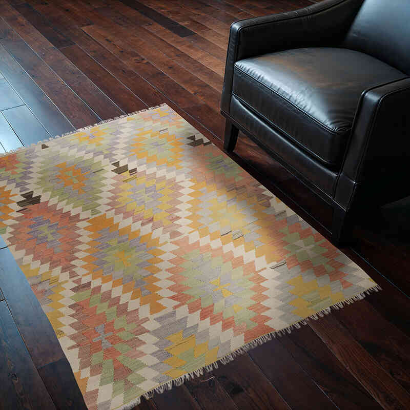 Vintage Denizli Kilim Rug - 3' 9" x 4' 6" (45" x 54") - K0070723