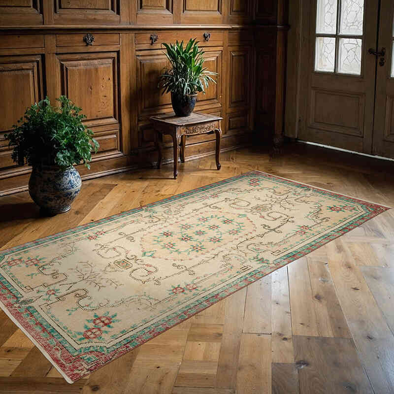 Alfombra Vintage Turca Anudada a Mano - 110 cm x 223 cm - K0070806