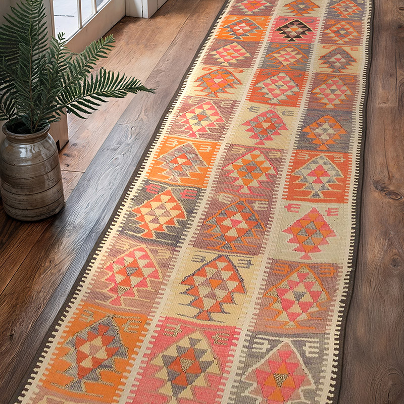 Vintage Tribal Kilim Runner - 3' 1" x 11' 6" (37" x 138") - K0070915