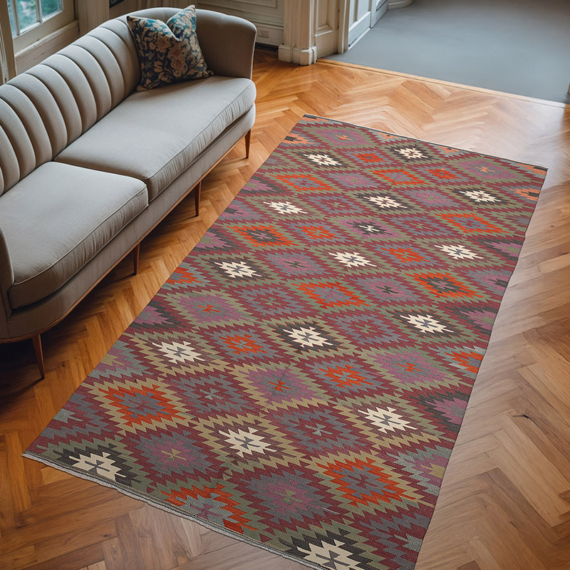 Vintage Afyon Kilim Rug - 5' 5" x 9' 8" (65" x 116") - K0071036