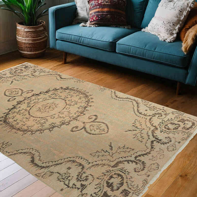Alfombra Vintage Turca Anudada a Mano - 134 cm x 217 cm - K0071229
