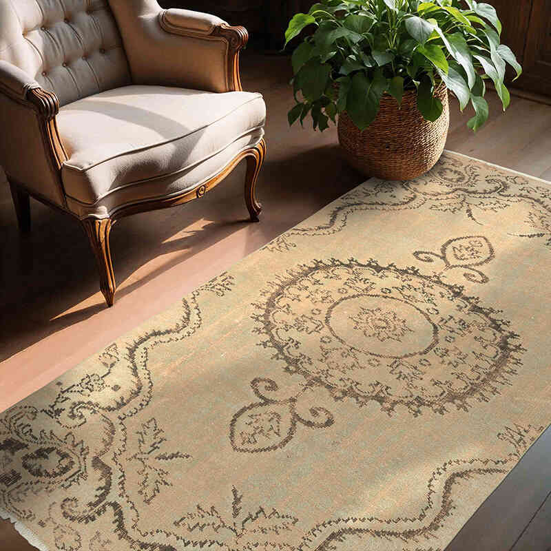Alfombra Vintage Turca Anudada a Mano - 134 cm x 217 cm - K0071229