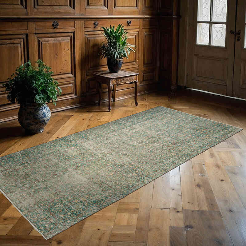 Alfombra Vintage Turca Anudada a Mano - 127 cm x 248 cm - K0071922
