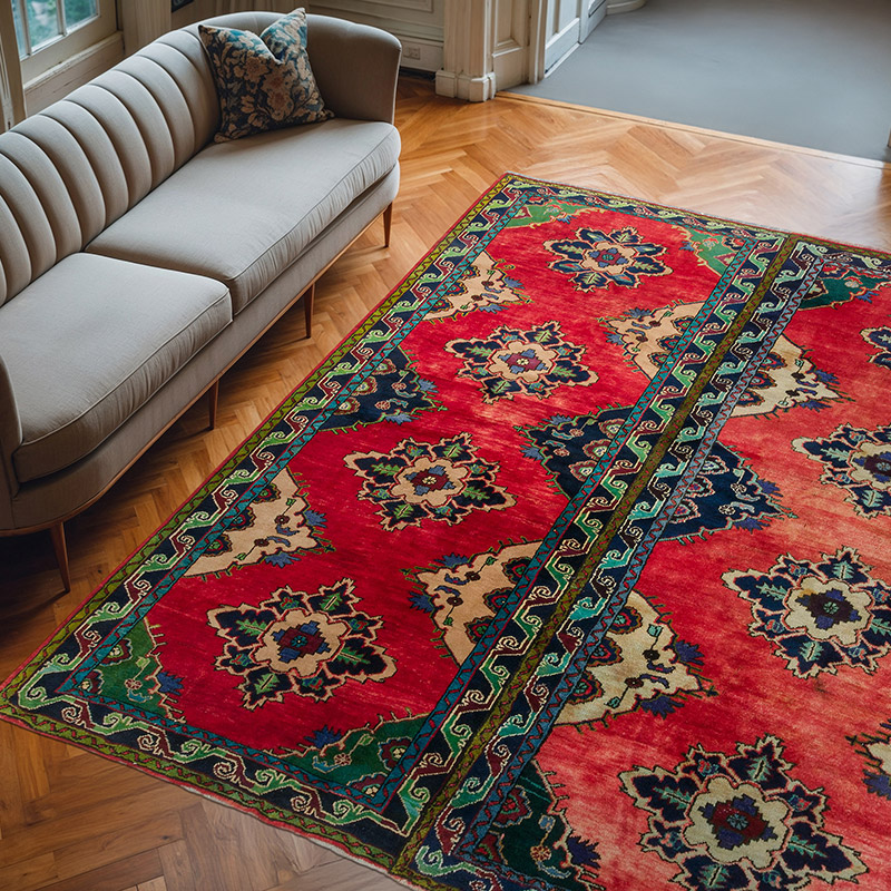 Vintage Turkish Hand-Knotted Rug - 8' 11" x 9' 8" (107" x 116") - K0072178