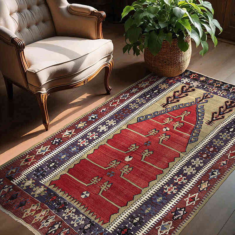 Vintage Konya Obruk Kilim Rug - 4' 7" x 6' 4" (55" x 76") - K0072494