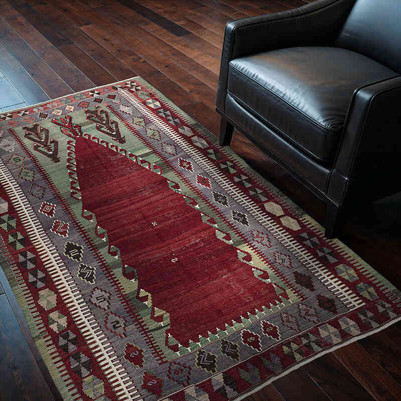 Vintage Konya Obruk Kilim Rug - 4' 1" x 6'  (49" x 72") - K0072495