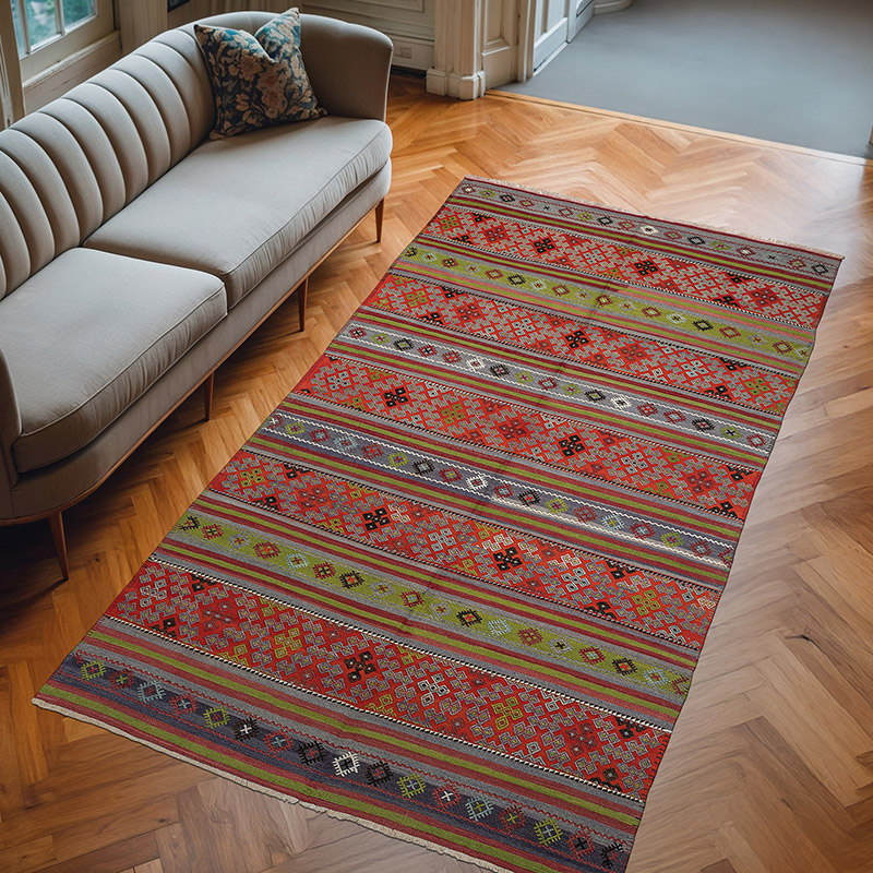 Vintage Denizli Kilim Rug - 5' 4" x 9' 6" (64" x 114") - K0072496