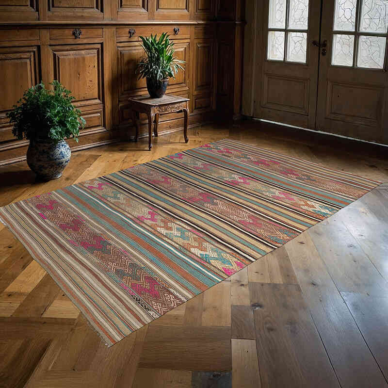 Vintage Denizli Kilim Rug - 4' 10" x 7' 5" (58" x 89") - K0072523