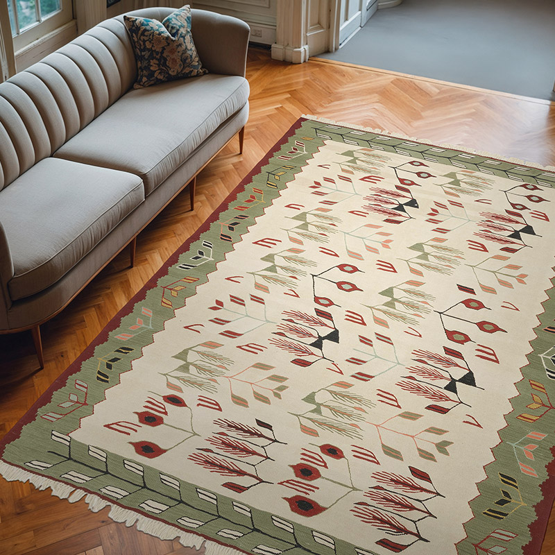 New Handwoven Turkish Kilim Rug - 7' 8" x 9' 9" (92" x 117") - K0072825