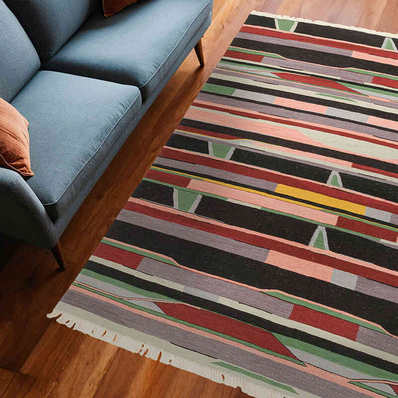 New Handwoven Turkish Kilim Rug - 6' 3" x 7' 7" (75" x 91") - K0072867