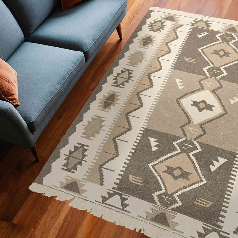New Handwoven Turkish Kilim Rug - 6'  x 7' 5" (72" x 89") - K0072886