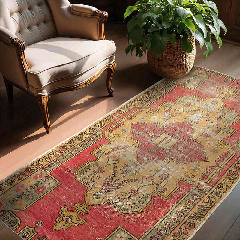 Alfombra Vintage Turca Anudada a Mano - 132 cm x 220 cm - K0072969