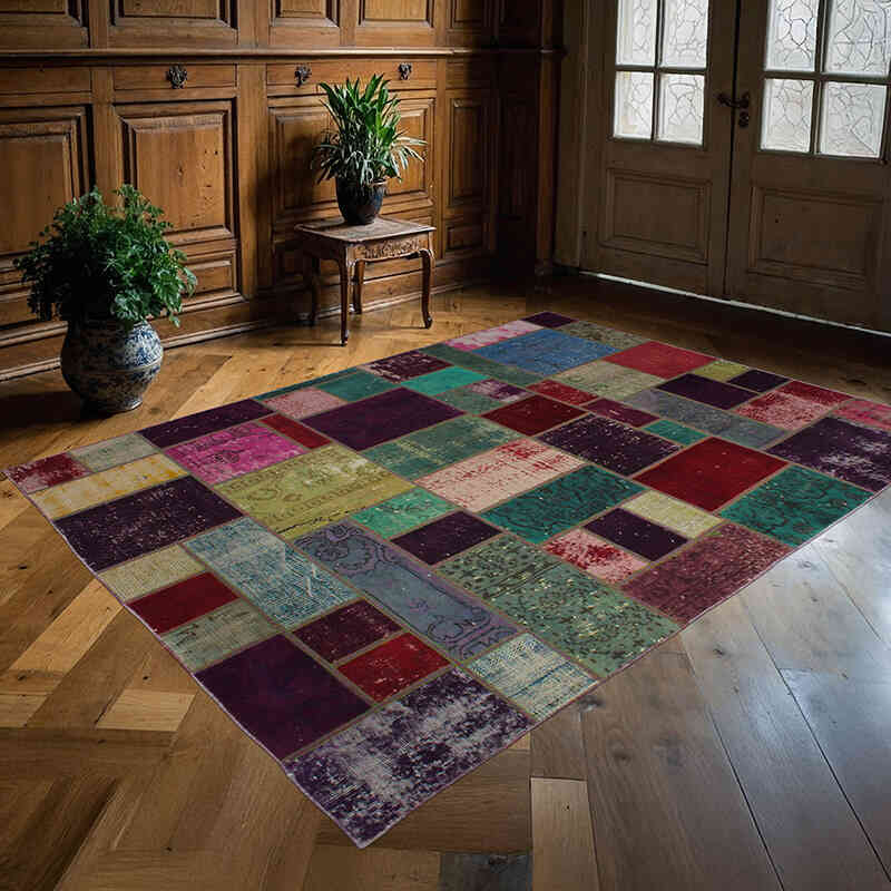 Patchwork Hand-Knotted Turkish Rug - 5' 5" x 7' 3" (65" x 87") - K0072995