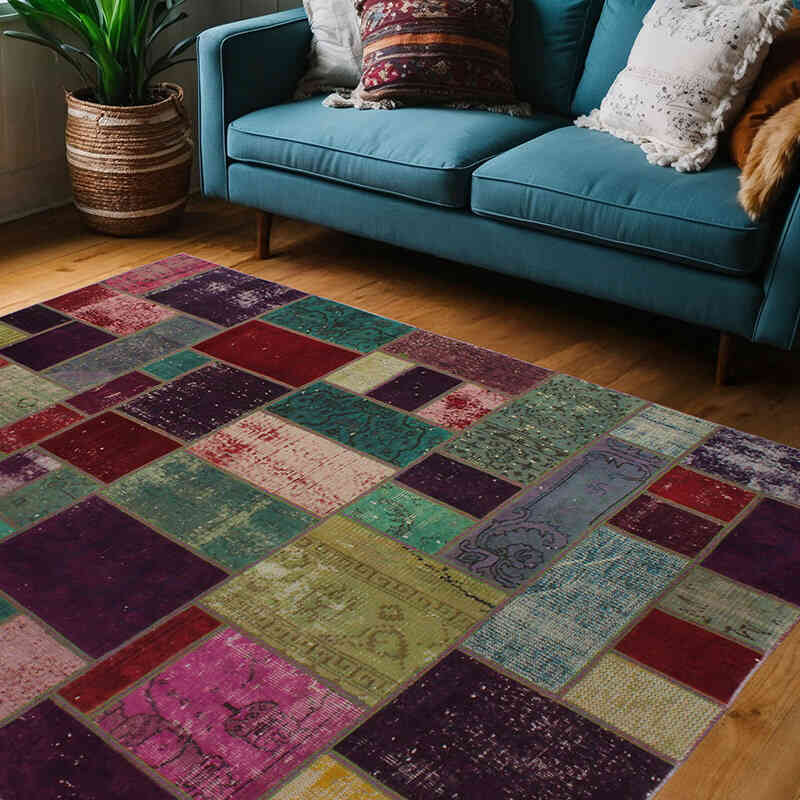 Patchwork Hand-Knotted Turkish Rug - 5' 5" x 7' 3" (65" x 87") - K0072995