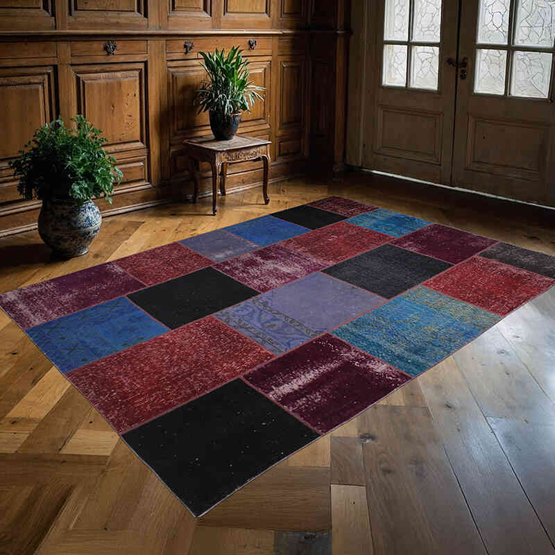 Patchwork Hand-Knotted Turkish Rug - 5' 8" x 8'  (68" x 96") - K0072996