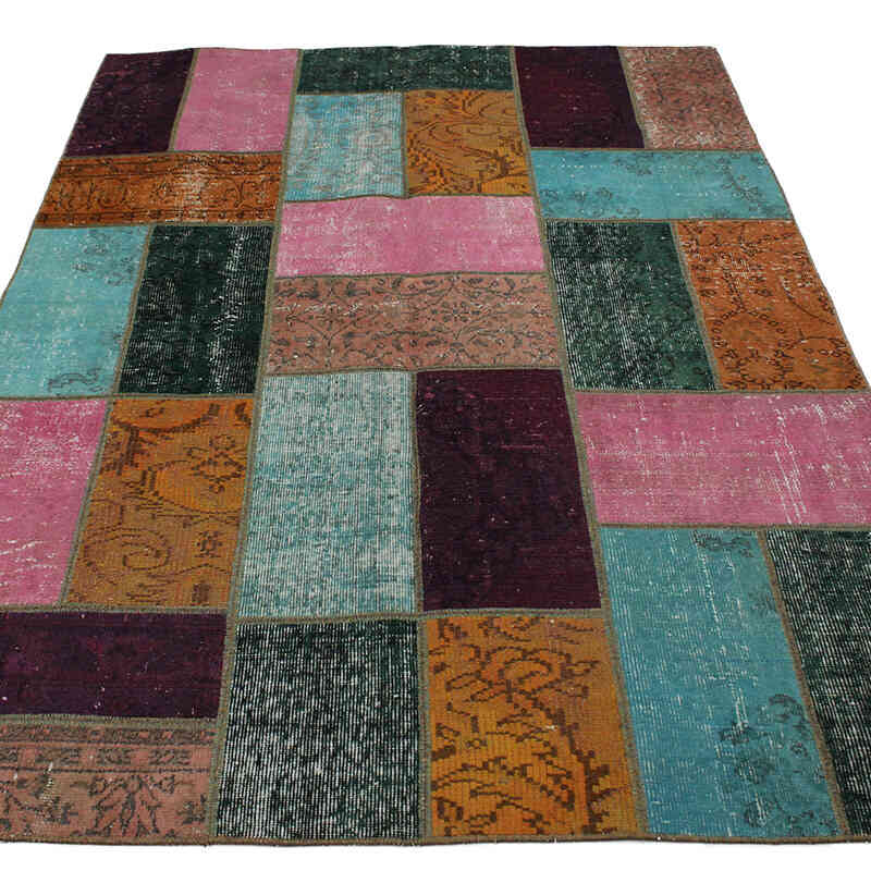 Patchwork Hand-Knotted Turkish Rug - 4' 10" x 6' 9" (58" x 81") - K0072997