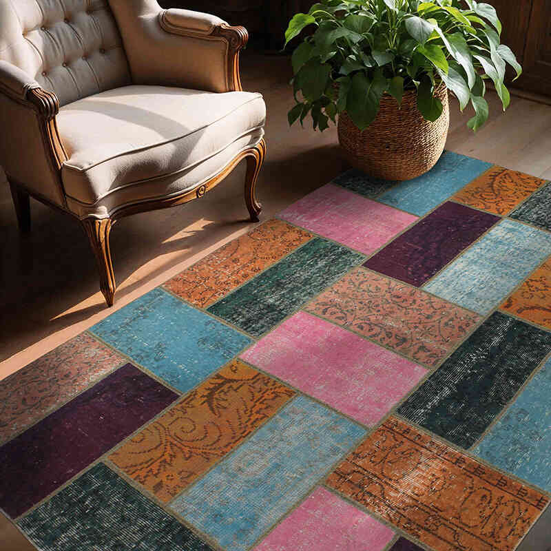Patchwork Hand-Knotted Turkish Rug - 4' 10" x 6' 9" (58" x 81") - K0072997