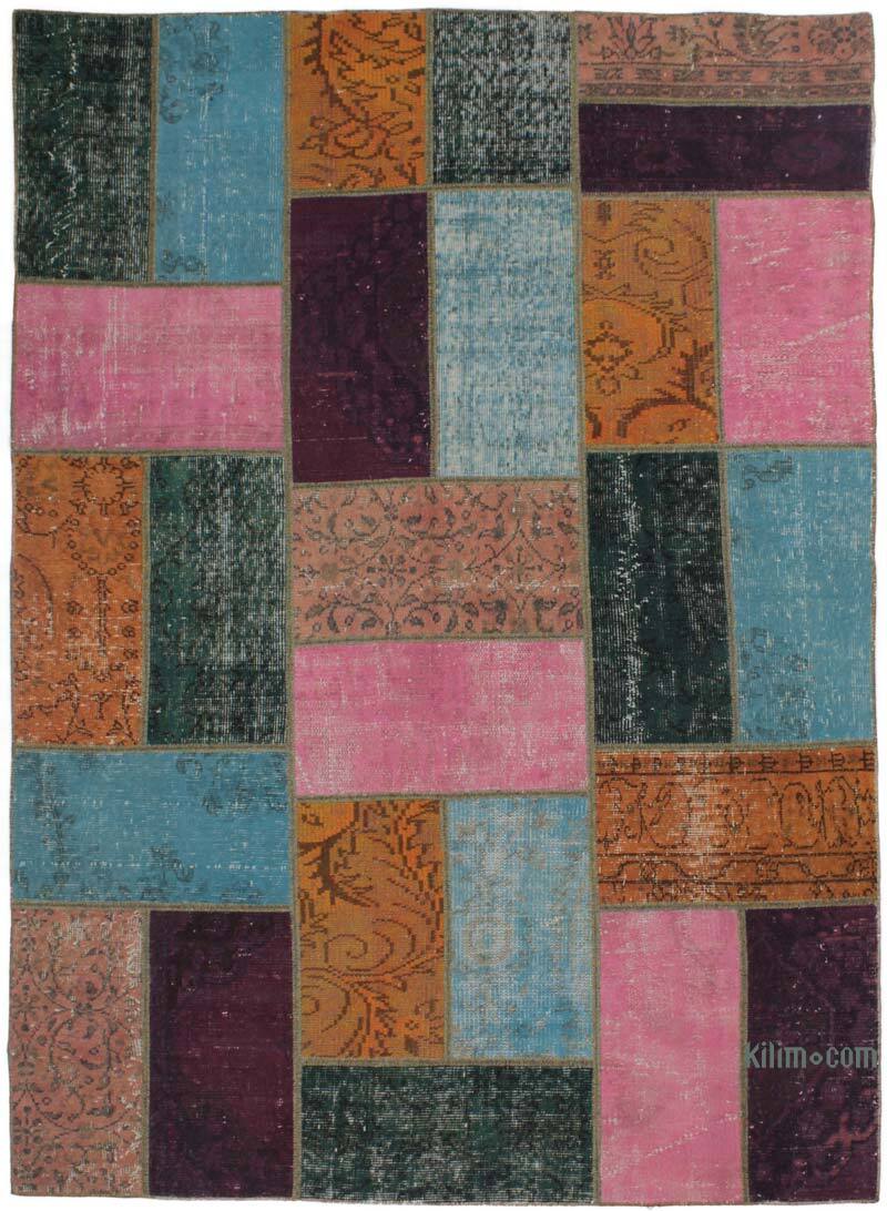 Patchwork Hand-Knotted Turkish Rug - 4' 10" x 6' 9" (58" x 81") - K0072997