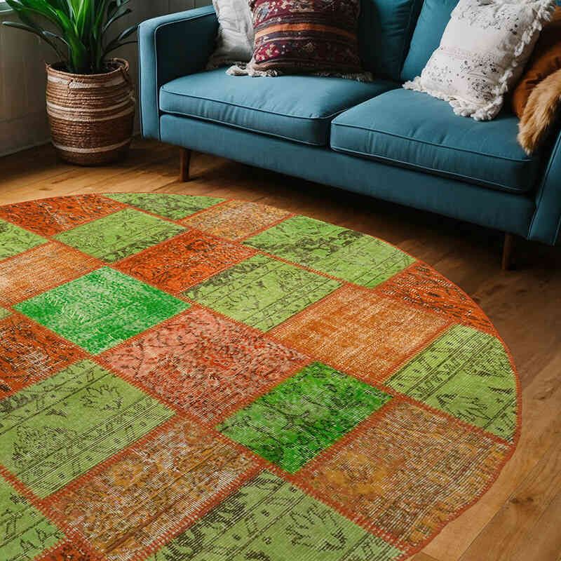 Yuvarlak Boyalı Patchwork Halı - 200 cm x 200 cm - K0073009