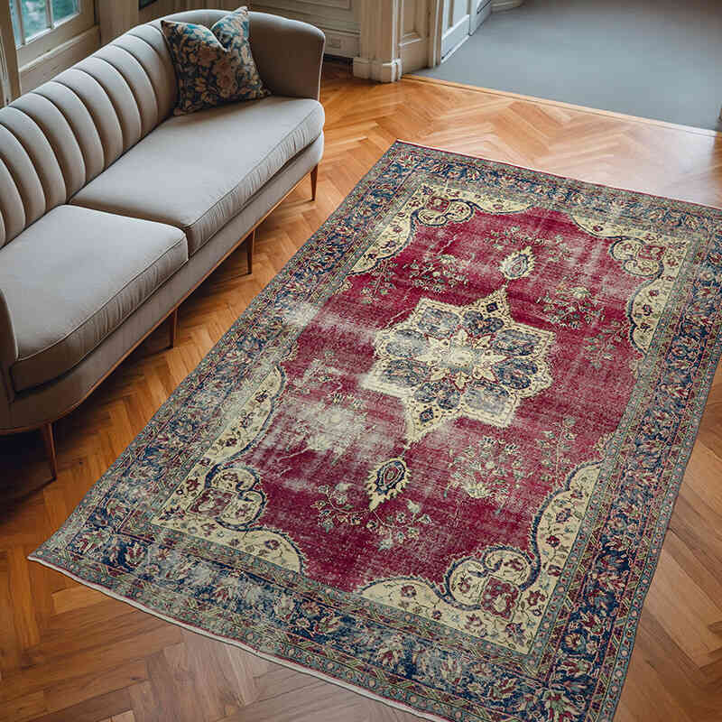 Alfombra Vintage Turca Anudada a Mano - 202 cm x 310 cm - K0073101